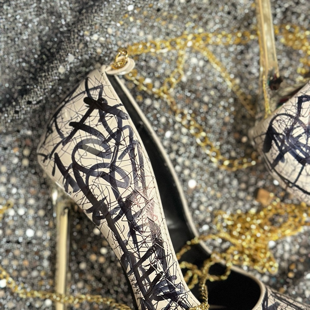 Gold Chain Ankle Drip Pointed Heels SZ 40 - Picture 4 of 7
